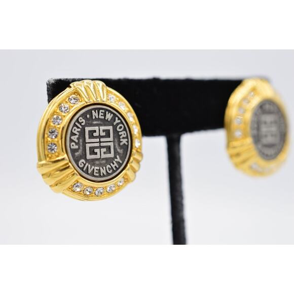 Givenchy Vintage Coin Clip Earrings Logo Medallion Gold Runway Signed 1980s BinX - Picture 4 of 12